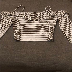 striped off the shoulder strap long sleeve